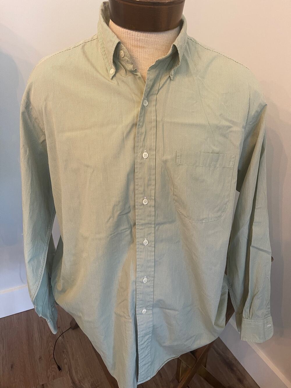 Brooks Brothers Green White Long Sleeve Dress Shirt Size 16 1/5 34-35